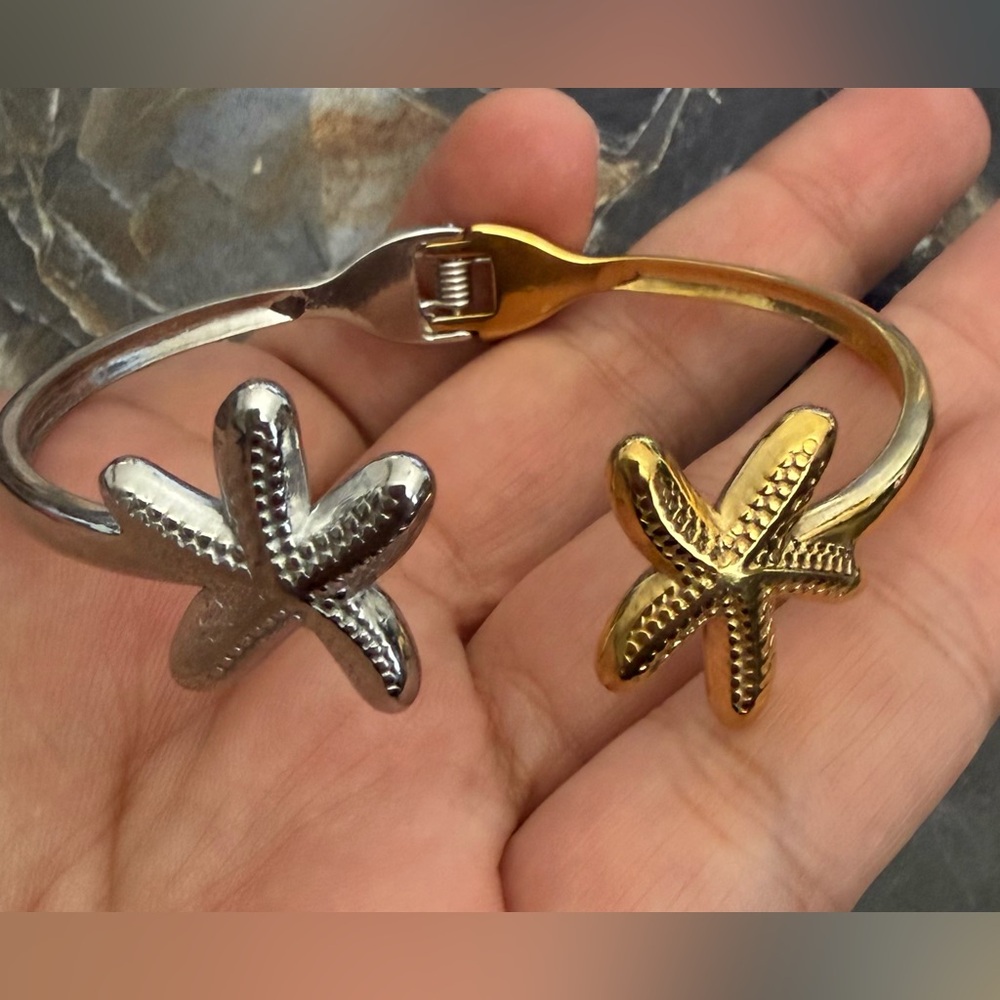 Gold and Silver Starfish Cuff Bracelet - Women's Jewelry